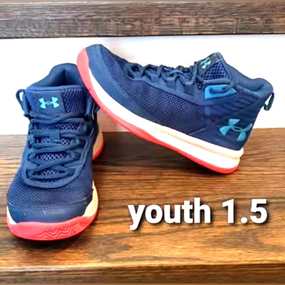 🍀Youth 1.5 under armour basketball shoes blue white red